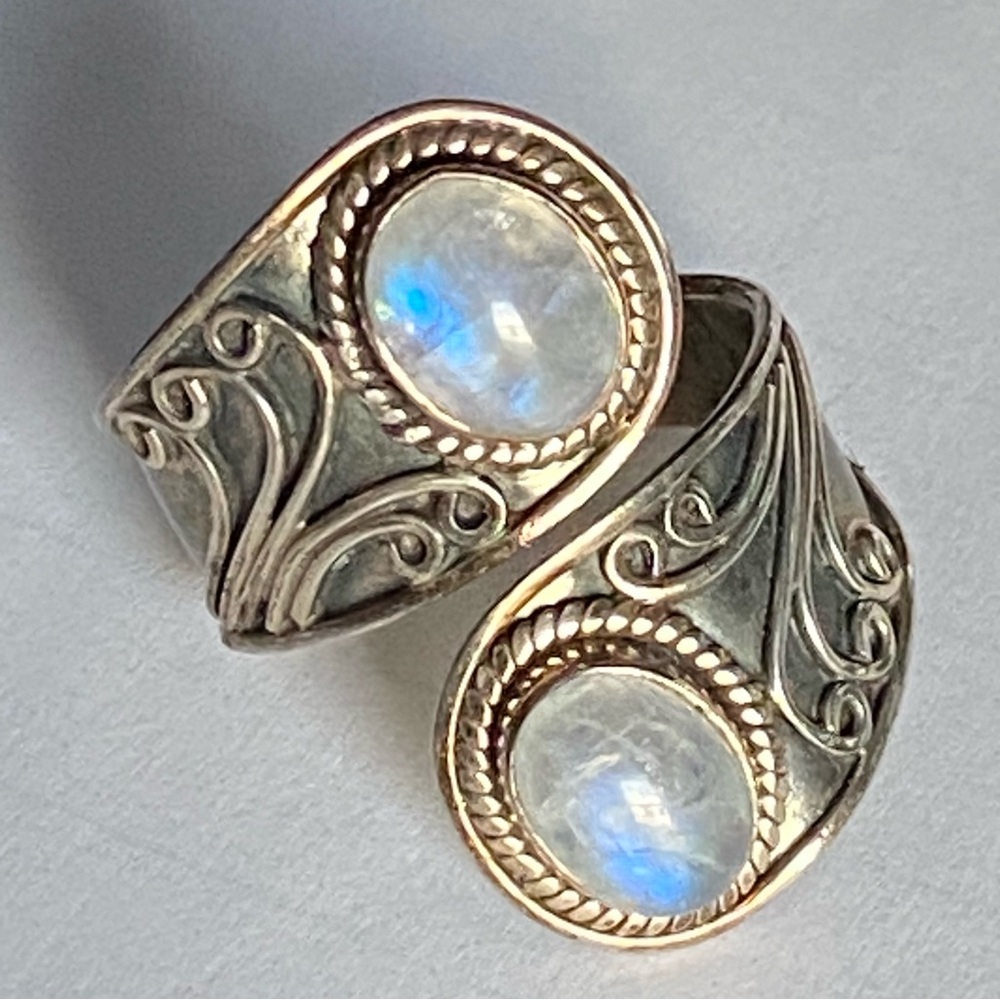 Sterling Silver and Natural Moonstone Adjustable Ring